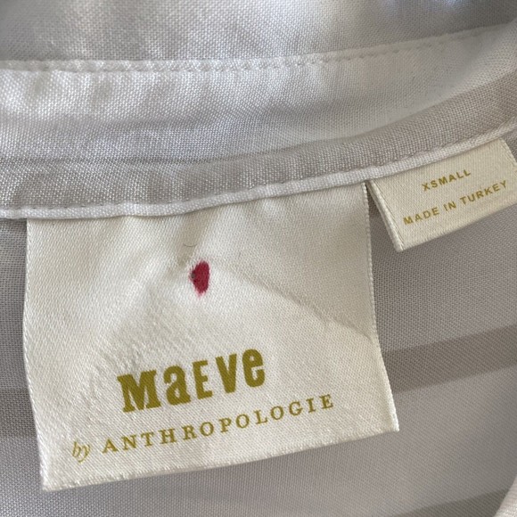Maeve Sandbridge Anthropologie Button Down Blouse Tie Front White Tan XS - Picture 5 of 11